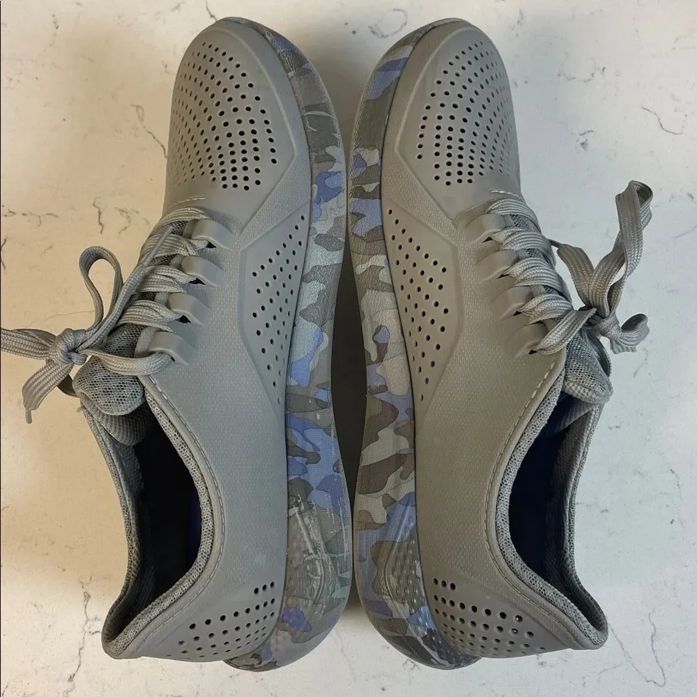 Crocs LiteRide Pacer Camo (Gray/Light Blue) Tennis Shoes 206494 Women's Sz 11